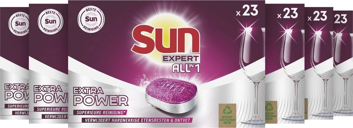 SUN® Sun Expert All-in 1 Vaatwastabletten - Extra Power - 6 X 23 Tabletten 2 SUN® Sun Expert All-in 1 Vaatwastabletten - Extra Power - 6 X 23 Tabletten - Afbeelding 2