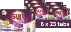 SUNĀ® Sun All-In-1 Extra Power Lemon Vaatwastabletten - 6 X 23 Tabletten - Voordeelverpakking