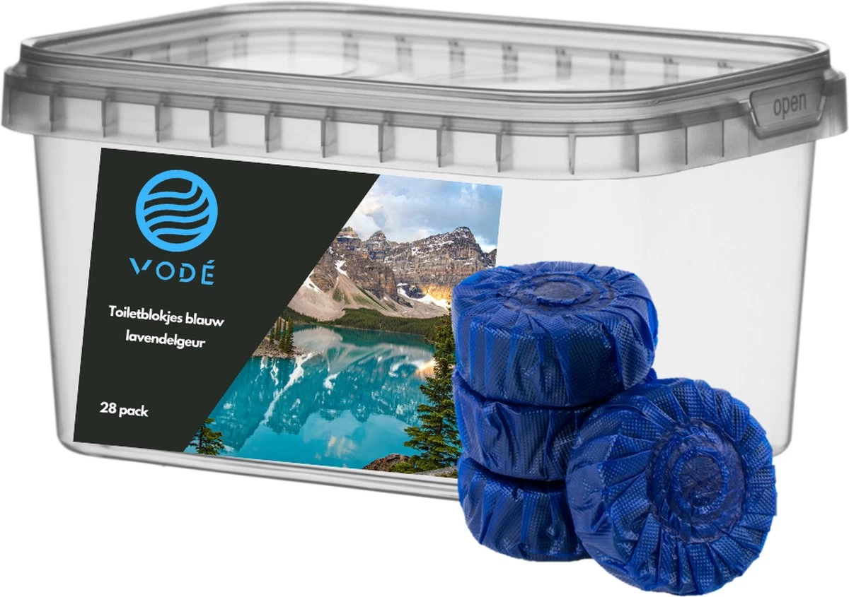 VODÉ Toiletblokjes Inbouwreservoir 28 Stuks - Voordeelverpakking – WC Blokjes – Stortbakblokjes – Geschikt Voor Geberit | Grohe - Lavendel Geur 1 VODÉ Toiletblokjes Inbouwreservoir 28 Stuks - Voordeelverpakking – WC Blokjes – Stortbakblokjes – Geschikt Voor Geberit | Grohe - Lavendel Geur