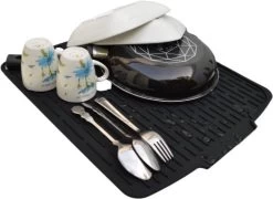 HOMYHON Afdruipmat -Afdruipmat Siliconen -Pannenonderzetter- Antislip -Hittebestendig - Aanrecht Mat -Siliconen Mat - 40 X 46 Cm - Zwart -Huishoudelijke Schoonmaak 1200x876