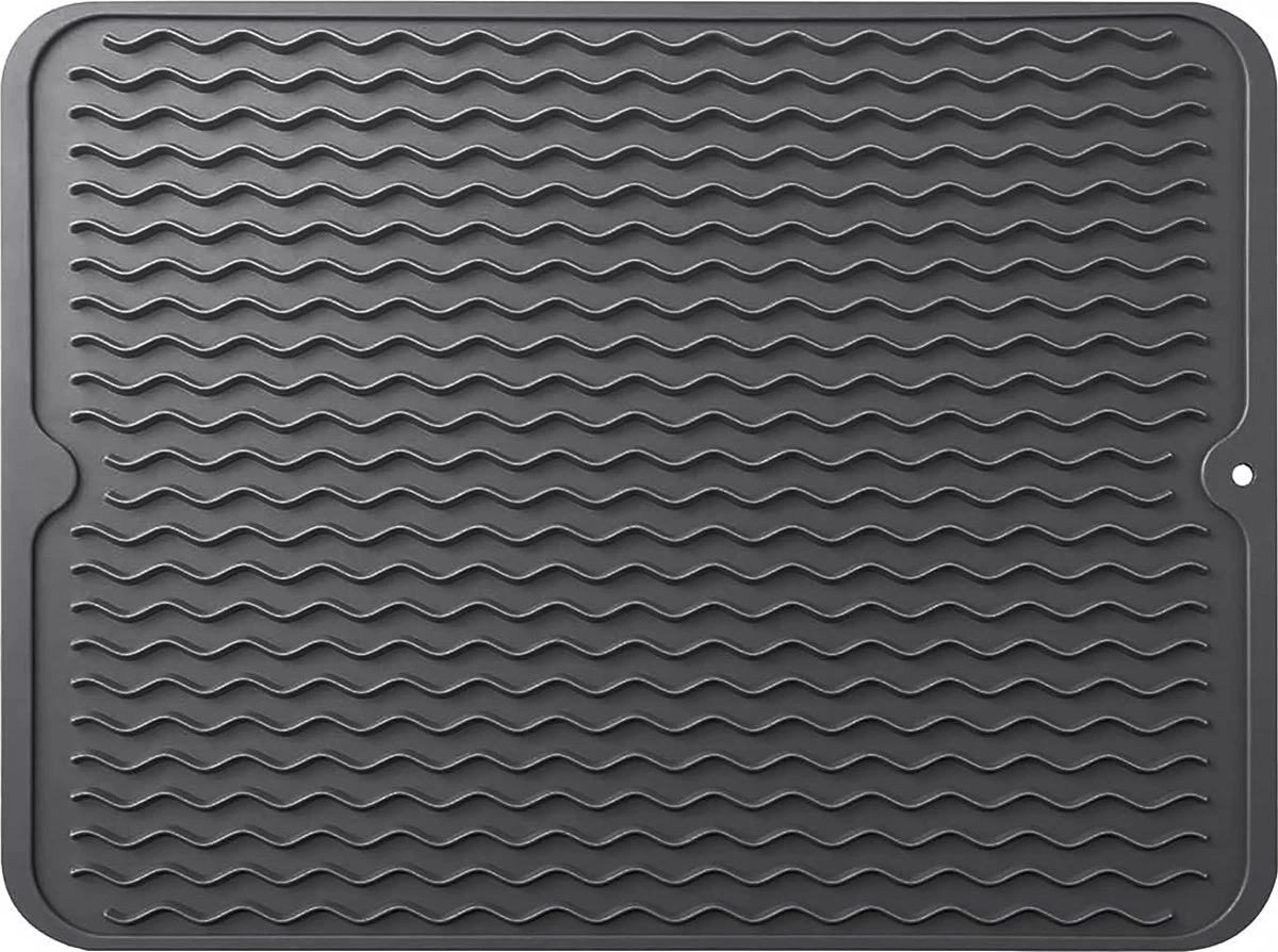 Merkloos Afdruipmat - Pannenonderzetter- Siliconen Mat - Zwart - 30 X 40 CM - Met Ophanggat - Hittebestendig 1 Merkloos Afdruipmat - Pannenonderzetter- Siliconen Mat - Zwart - 30 X 40 CM - Met Ophanggat - Hittebestendig