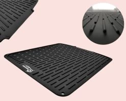 HOMYHON Afdruipmat -Afdruipmat Siliconen -Pannenonderzetter- Antislip -Hittebestendig - Aanrecht Mat -Siliconen Mat - 40 X 46 Cm - Zwart -Huishoudelijke Schoonmaak 1200x960 1