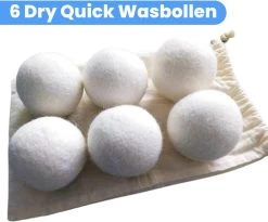 DRYQUICK Drogerballen- Wasbollen- Duurzaam Schapenwol - Herbruikbaar- 6 XL Wasballen Wit -Huishoudelijke Schoonmaak 1200x997