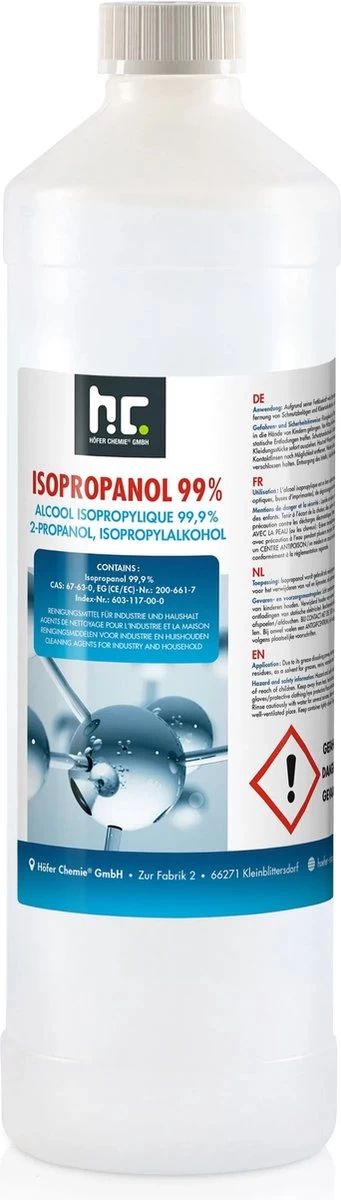 Isopropyl Alcohol - Isopropanol - IPA - Isopropyl - 99,9% Zuiver - 1000ml - Inclusief Trechter 4 Isopropyl Alcohol - Isopropanol - IPA - Isopropyl - 99,9% Zuiver - 1000ml - Inclusief Trechter - Afbeelding 4