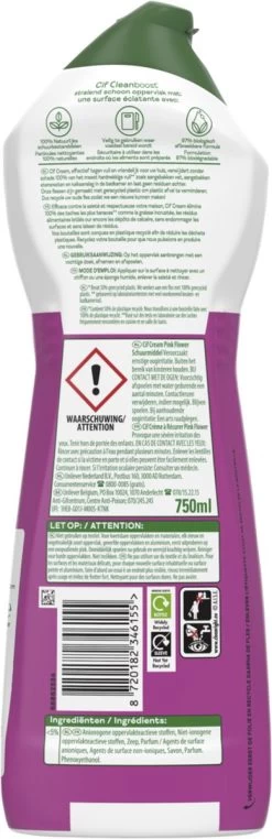 Cif CleanBoost Cream Pink Schuurmiddel - 8 X 750 Ml - Voordeelverpakking -Huishoudelijke Schoonmaak 389x1200