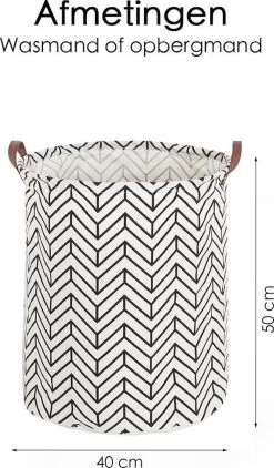 Merkloos Wasmand - Opbergzak - 60L - Waterproof - Zwart/wit -Huishoudelijke Schoonmaak 703x1200