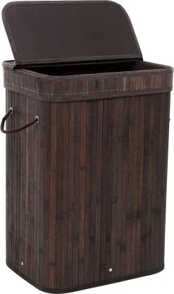 Merkloos Wasmand 1 Vaks - Wasmand - Wassorteerder - 1 Vak - Wasbox - Opbergbox - Donkerbruin - Bamboe - Wasmand Met Deksel