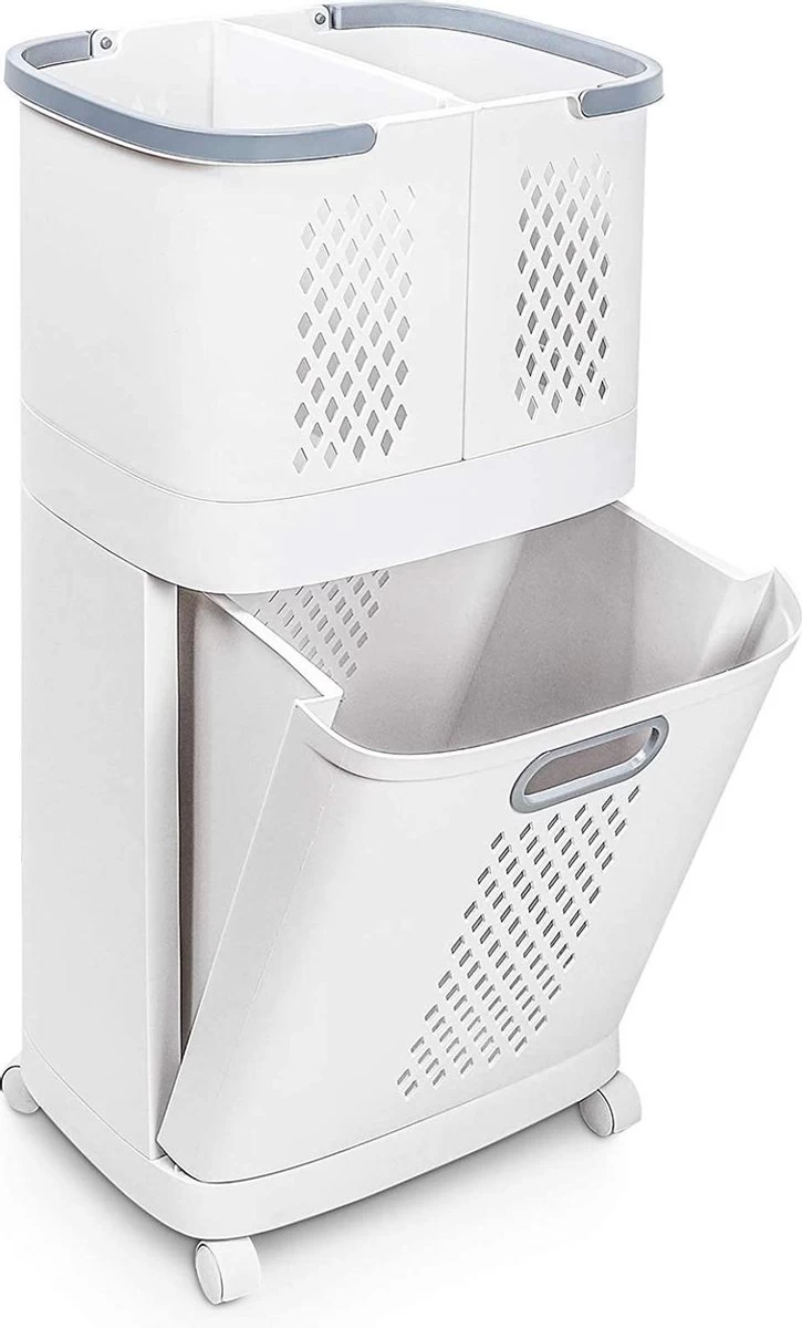 Sens Design Wasmanden Met Deksel - Wassorteerder 3 Vakken Op Wieltjes 1 Sens Design Wasmanden Met Deksel - Wassorteerder 3 Vakken Op Wieltjes
