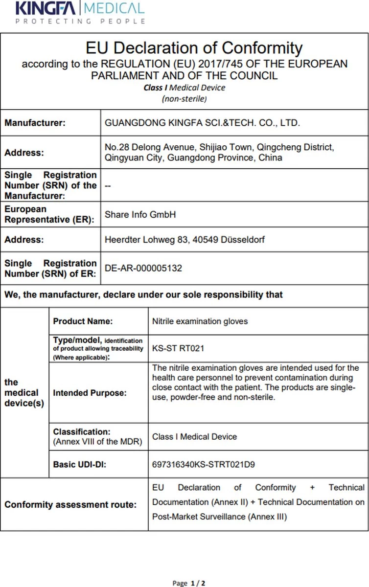 100 Medische Nitril Onderzoekshandschoenen | Kingfa KS-ST RT021 2 100 Medische Nitril Onderzoekshandschoenen | Kingfa KS-ST RT021 - Afbeelding 2