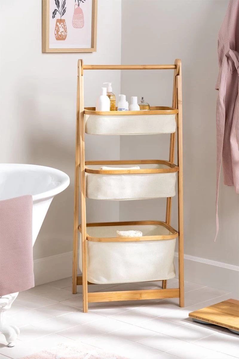 MIRA Home - BOSTIC - Almeria - Bamboe Rek Met 2 Manden - Duurzaam En Veilig Opbergen - Duurzaam - Afmetingen 45x97cm 1 MIRA Home - BOSTIC - Almeria - Bamboe Rek Met 2 Manden - Duurzaam En Veilig Opbergen - Duurzaam - Afmetingen 45x97cm