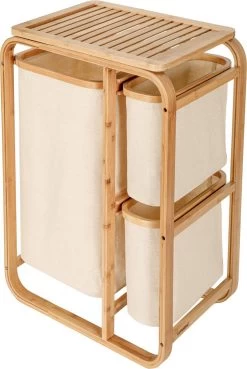 Lumaland Wasmand Van Bamboe - 1 XL Vak + 2 Compacte Vakken 49,5 X 33 X 71 Cm Beige