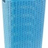 Grote Rotan Wasmand/opbergmand Met Deksel 60 Liter In Kleur Lichtblauw - Kunststof - L35 X B43 X H62 Cm - Wasmanden