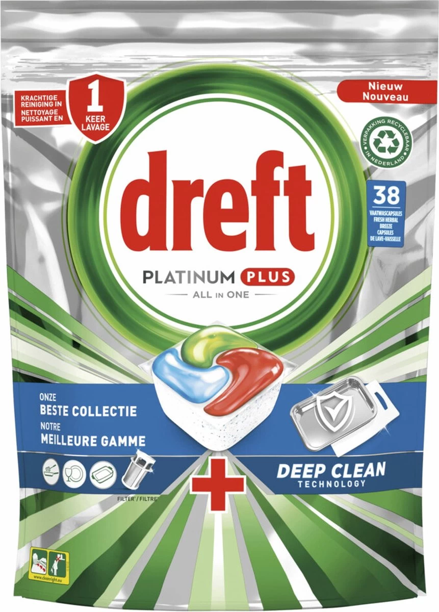 Dreft Platinum Plus All In One Vaatwastabletten - Deep Clean - Voordeelverpakking 4 X 38 Stuks 3 Dreft Platinum Plus All In One Vaatwastabletten - Deep Clean - Voordeelverpakking 4 X 38 Stuks - Afbeelding 3