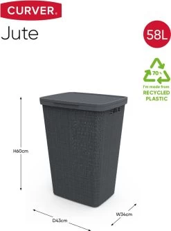 Curver Jute Wasmand Met Deksel 58L + Wasmand 46L - Donkergrijs -Huishoudelijke Schoonmaak 888x1200