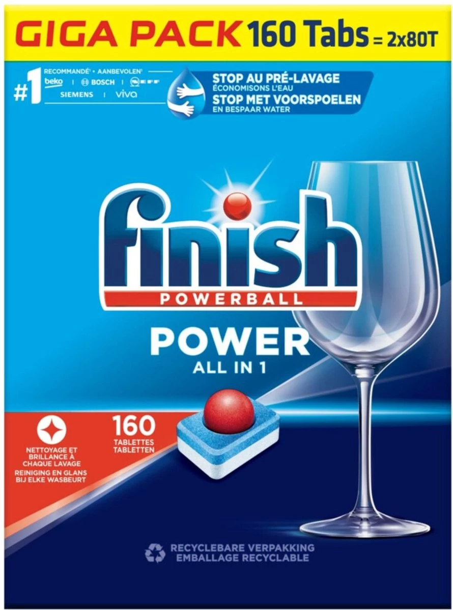 Finish Power All In One Regular Vaatwastabletten - 160 Stuks 7 Finish Power All In One Regular Vaatwastabletten - 160 Stuks - Afbeelding 7