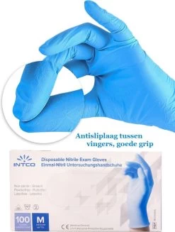 Intco Nitril Handschoenen - 100 Stuks Nitrile Wegwerp Handschoenen - Poedervrij, Latexvrij - Onderzoekshandschoenen - Maat: S - Blauw -Huishoudelijke Schoonmaak 907x1200 1