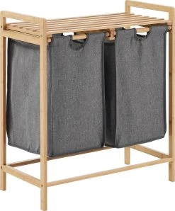 ACAZA Wasmand - Wassorteerder Met 2 Uitschuifbare Waszakken - Stof / Bamboe - Grijs 8 ACAZA Wasmand - Wassorteerder Met 2 Uitschuifbare Waszakken - Stof / Bamboe - Grijs -Huishoudelijke Schoonmaak 995x1200 2